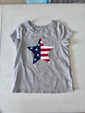 Cat & Jack Grey Tee with Patriotic Red White Blue Flag Star Graphic